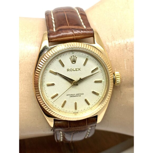 Rolex Men's Watch 6502 1950's Vintage Swiss Automatic 18k Gold Waffle Dial 34mm - Picture 13 of 16